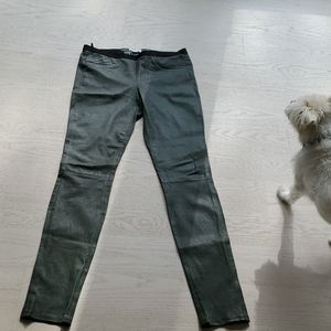 Helmet Lang olive green Leather stretch leggings